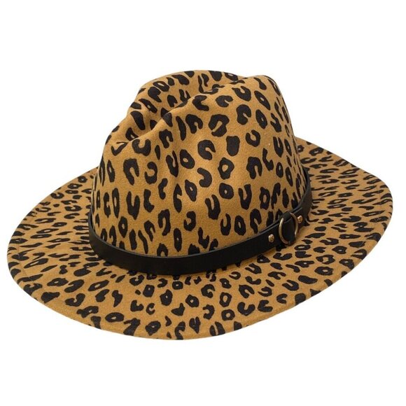Womens Western Hat Leopard Print Felt One Size Adjustable Cowboy Casual Tan Brow - Picture 1 of 12